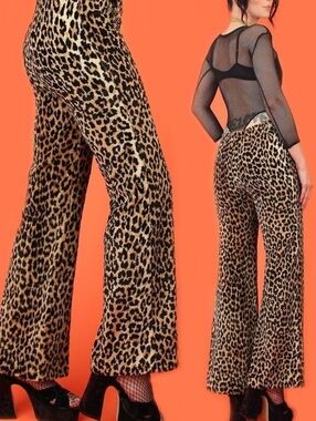 Vtg Punk Glam Charm of Hollywood Leopard Pants Wide Leg High Rise‎ Sz 6 / 8
